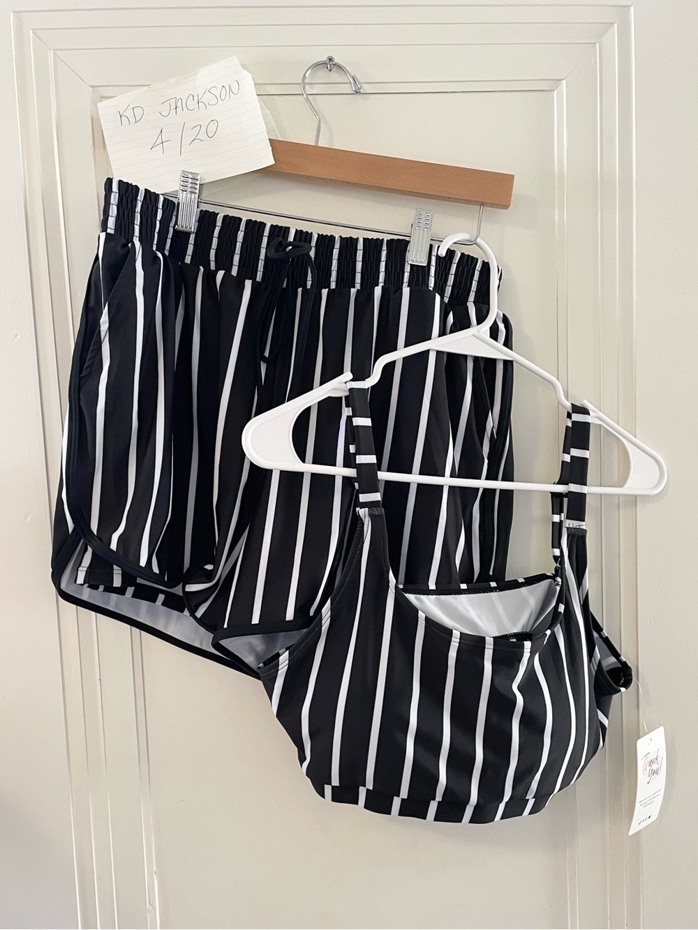 Black & White Vertical Stripe Swim Set